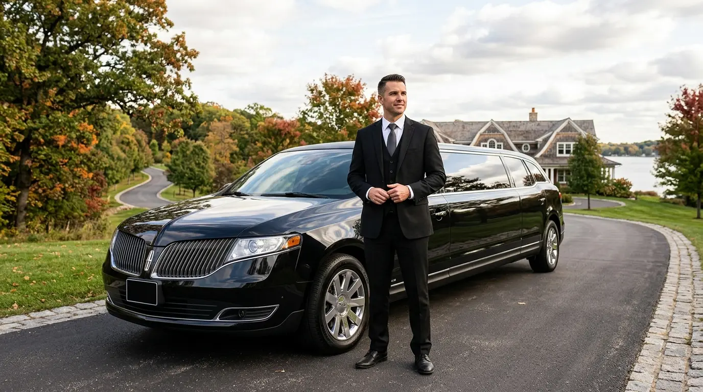 Deephaven airport car service - chauffeured black SUV at a Lake Minnetonka home in Deephaven, Minnesota - MSP Airport Limo Service