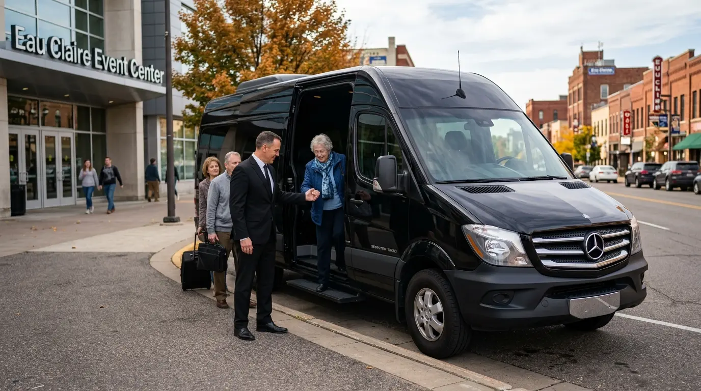 Eau Claire to MSP private car service - executive black car on I-94 from Eau Claire, Wisconsin - MSP Airport Limo Service