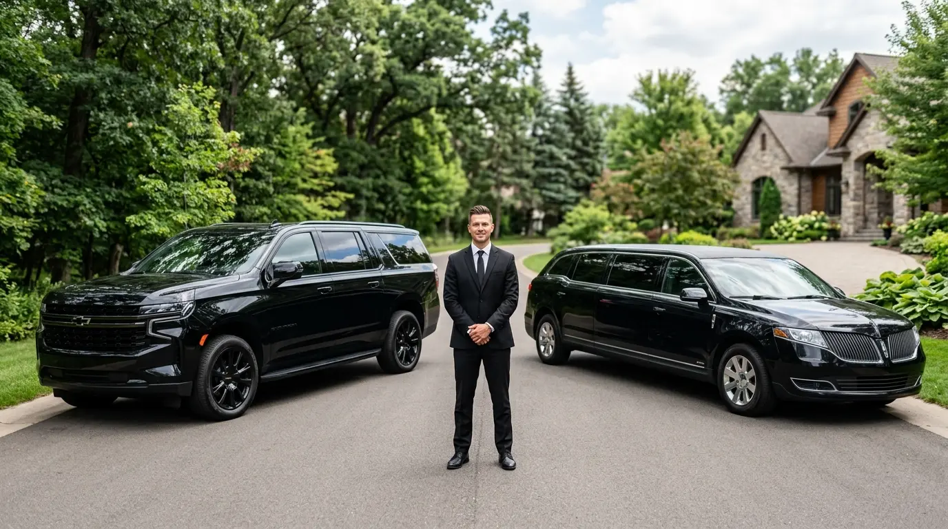 Shorewood MN black car service - chauffeured black sedan near Lake Minnetonka in Shorewood, Minnesota - MSP Airport Limo Service